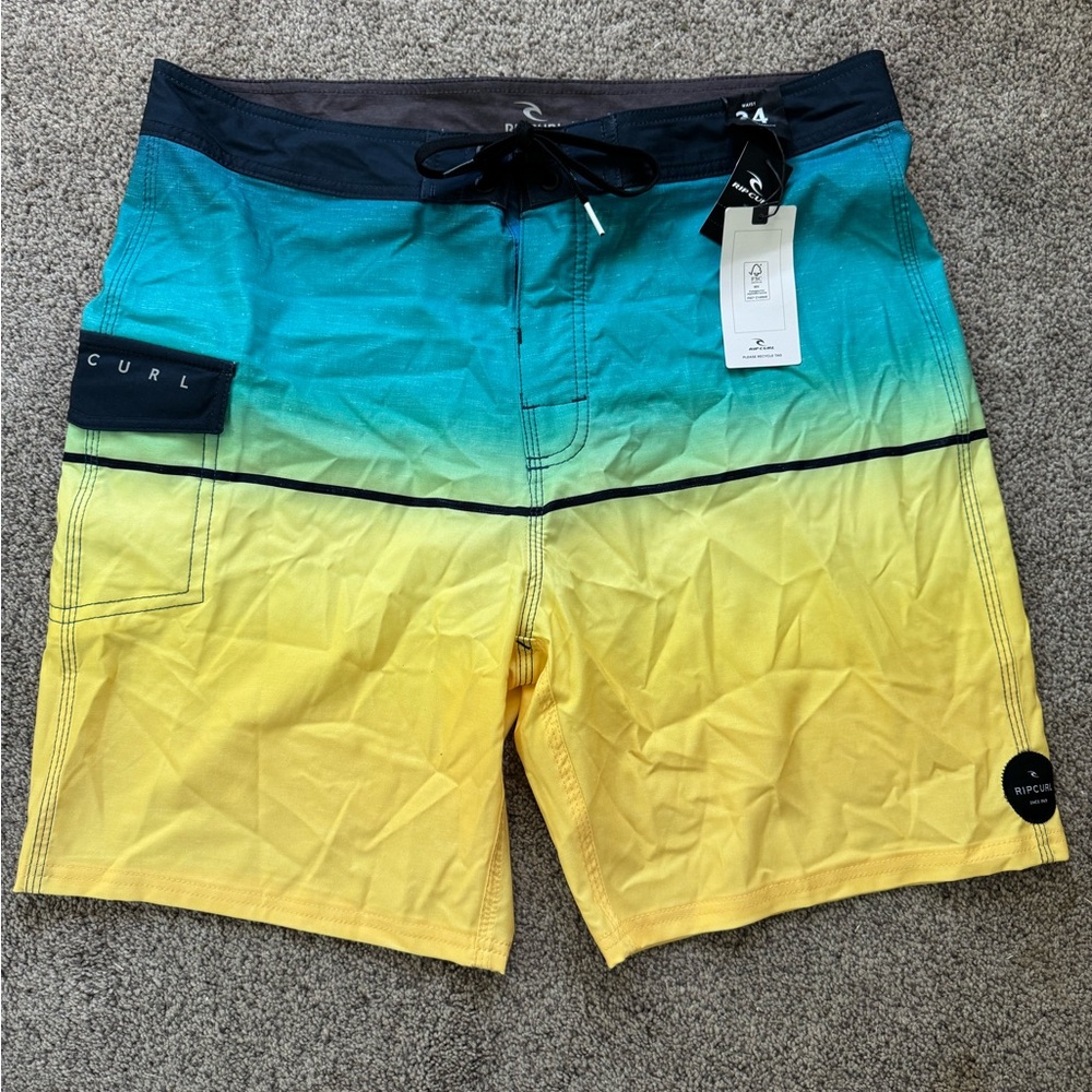 Rip Curl Yellow and Green Board Shorts Vibrant Swimwear